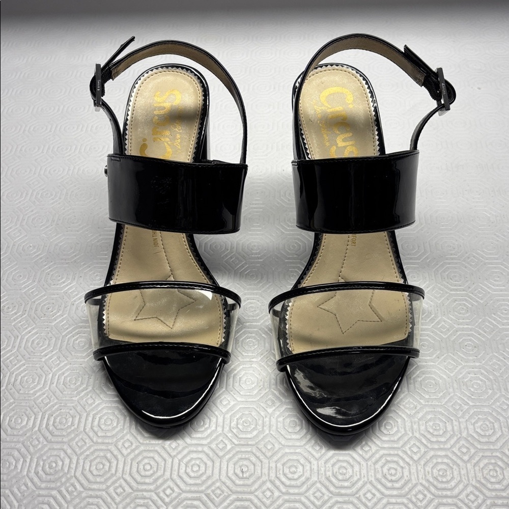 Circus by Sam Edelman Olivia Heeled Open Toe Sandal Black Size 7.5
